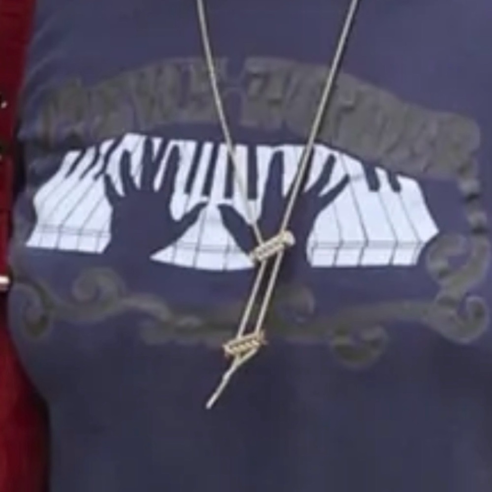 ISO: MOTHER Navy Graphic Short Sleeve Tee with White Piano Print